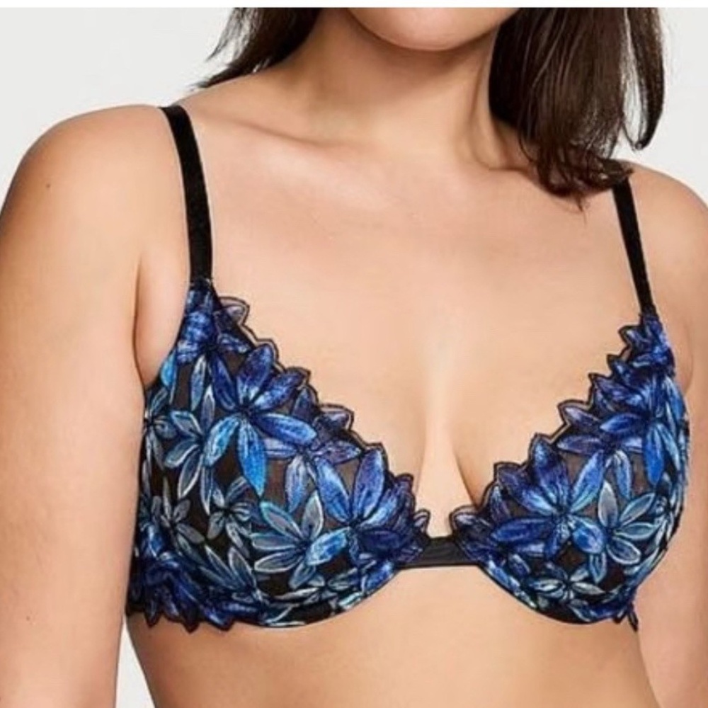 Victoria’s Secret Ziggy Glam Floral Embroidery Demi Bra | 36DD | Low Cut | NWT - Picture 2 of 7